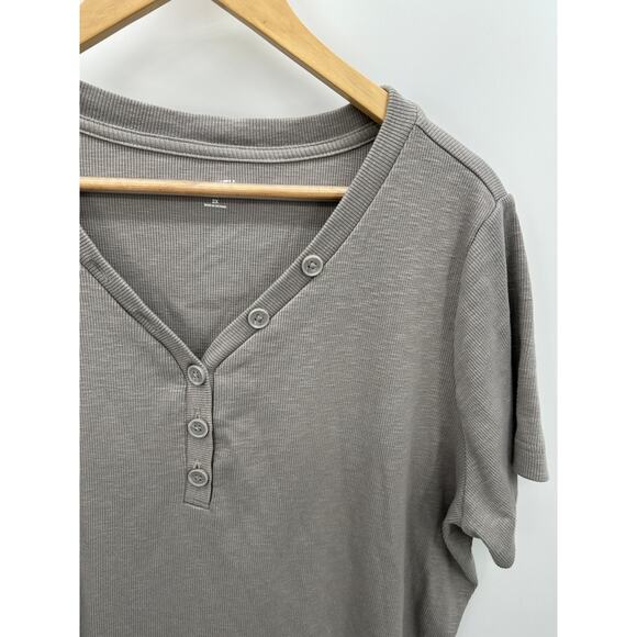 Duluth Trading Co Shirt Women 2X Grey V-Neck Short Sleeve Cotton Blend Thermal - Picture 4 of 8